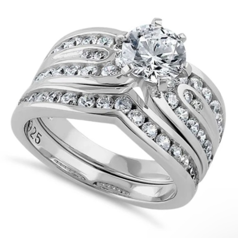 925 Sterling Silver Elegant Engagement Set CZ Ring